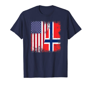 Half Norwegian Flag T-Shirt | Vintage Norway USA Gift