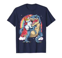 Load image into Gallery viewer, Unicorn Riding Dinosaur T rex Shirt Boys Girls Kids Rainbow
