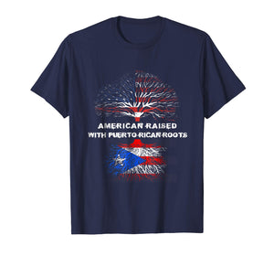 American Raised with Puerto Rican Roots USA Flag T-Shirt