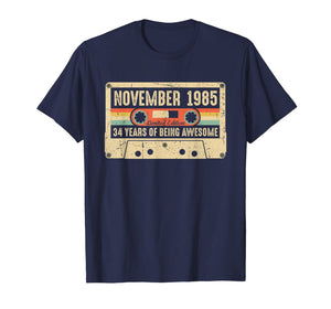 Vintage November 1985 34th birthday Gift Retro Cassette Tape T-Shirt