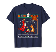 Load image into Gallery viewer, Basketball Christmas Ugly Sweater Dunking Santa and Reindeer T-Shirt-2347380
