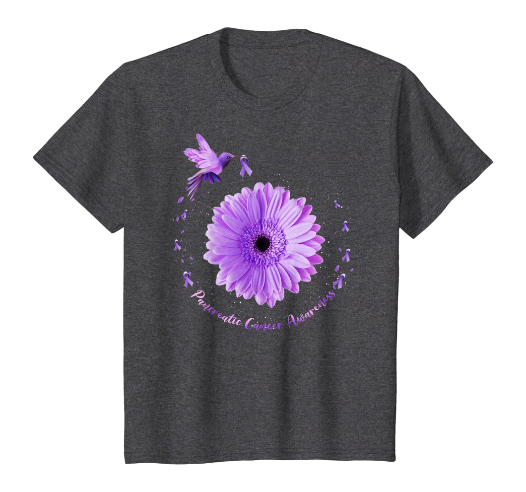 Hummingbird Purple Sunflower Pancreatic Cancer Awareness T-Shirt