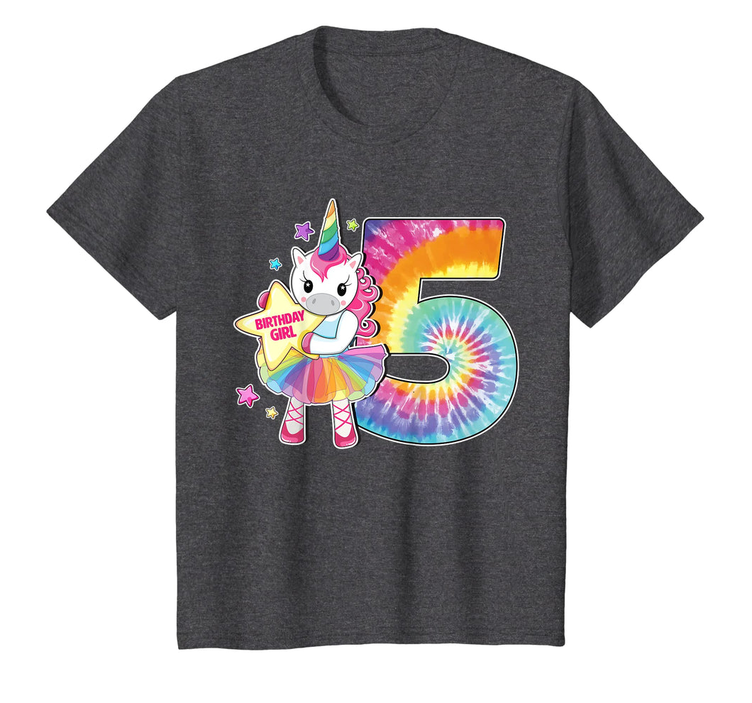 5th Birthday Unicorn Shirt Gift for Girls Age 5 Tie Dye Tee