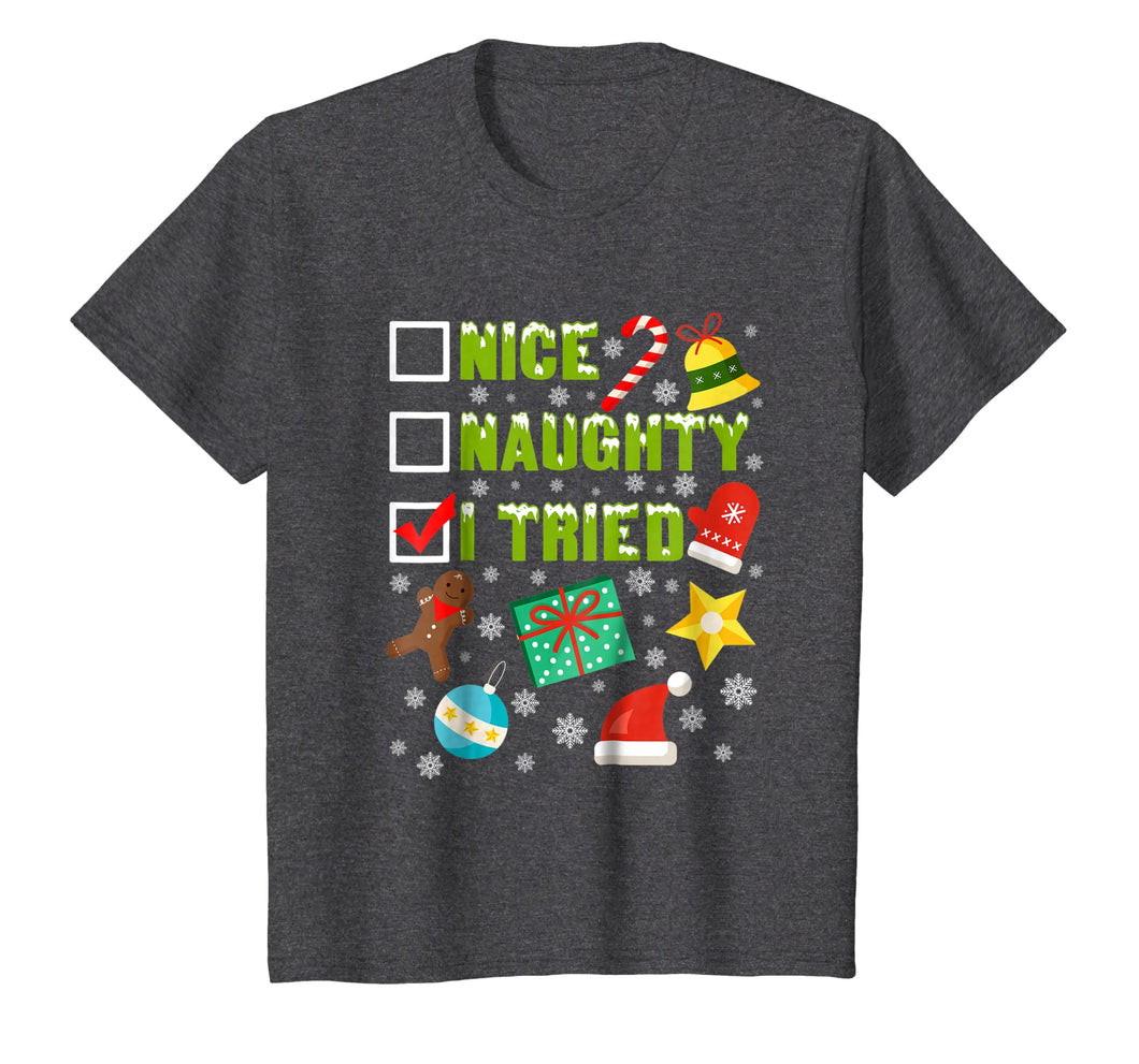 Nice Naughty I Tried Funny Christmas T-Shirt