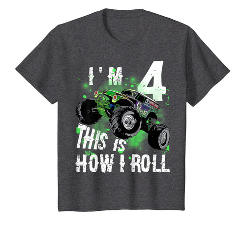 Kids Monster Truck I'M 4 THIS IS HOW I ROLL T-Shirt 4th Birthday
