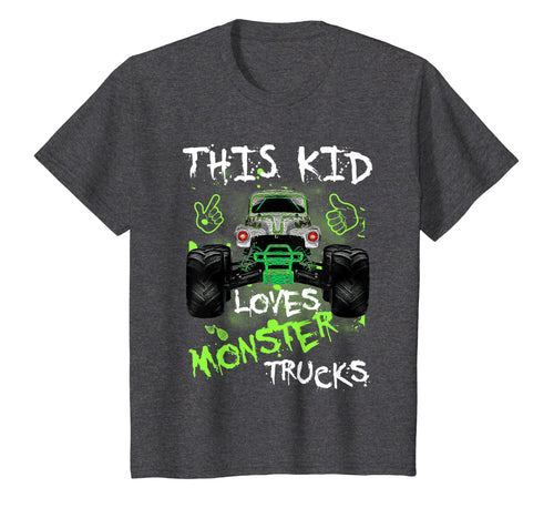 Kids This Kids Loves Monster Trucks TShirt Green Big Foot Car Tee