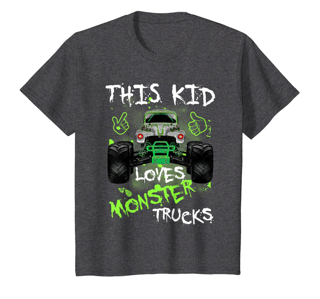 Kids This Kids Loves Monster Trucks TShirt Green Big Foot Car Tee