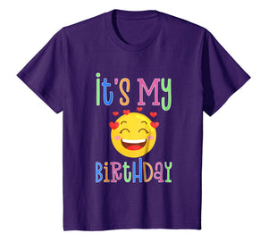 Kids It's My Birthday Emoji Girls Shirt - Smiley Hearts Design
