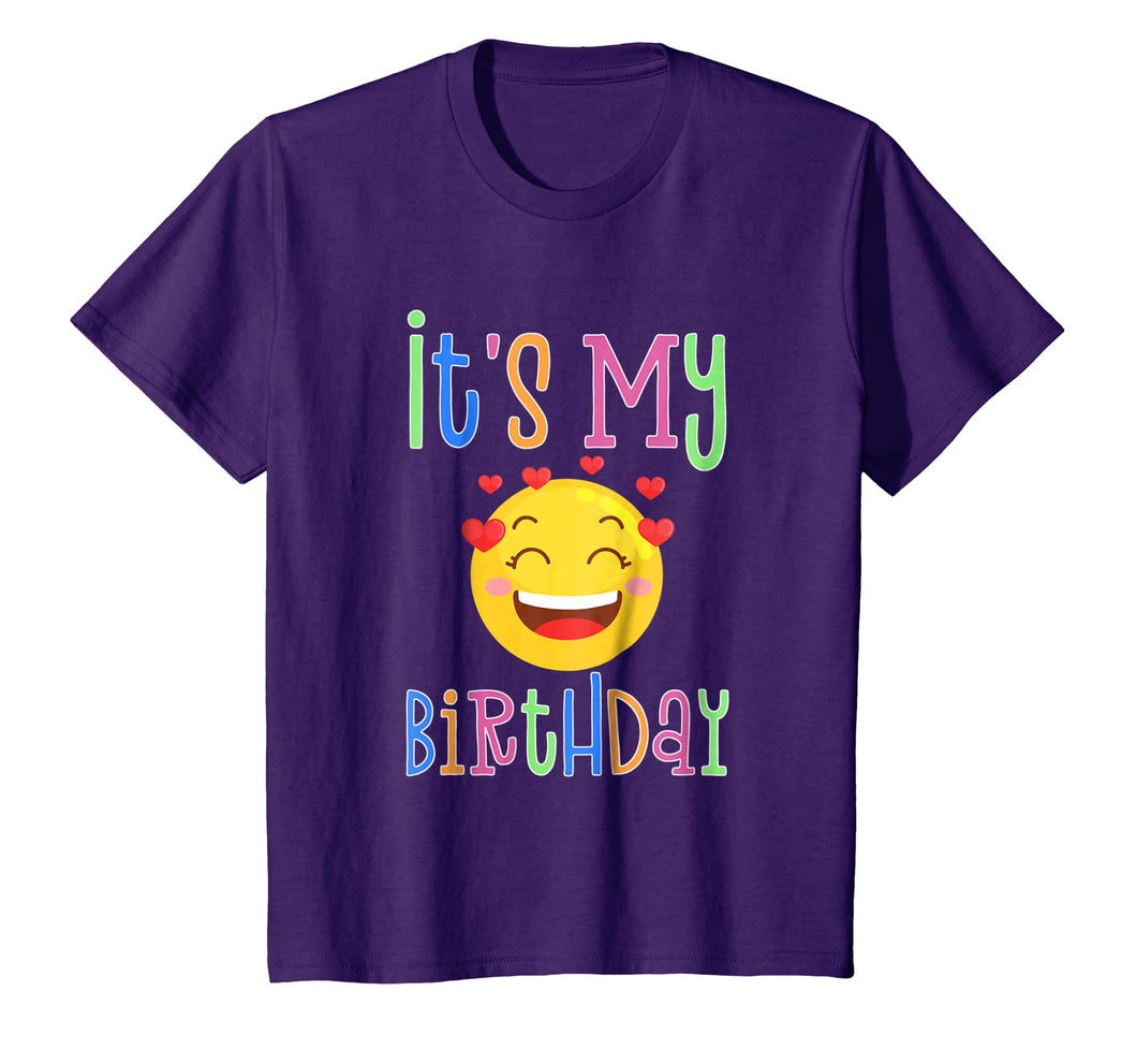 Kids It's My Birthday Emoji Girls Shirt - Smiley Hearts Design