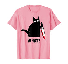 Load image into Gallery viewer, Cat What? Funny Black Cat Shirt, Murderous Cat With Knife T-Shirt
