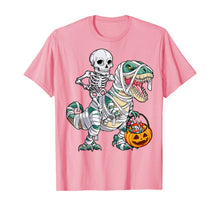 Load image into Gallery viewer, Skeleton Riding Mummy Dinosaur T rex Halloween Kids Boys Men T-Shirt

