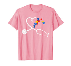 Funny Nurse Autism Puzzle Stethoscope Heart Tshirt