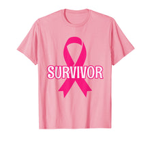 Load image into Gallery viewer, Breast Cancer Survivor T-shirt with Bold Pink Ribbon
