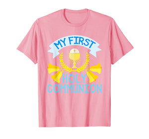 My First Communion Shirt Gift Kids Chalice Cross Boys Girls