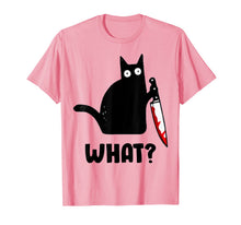 Load image into Gallery viewer, Cat What? Funny Black Cat Shirt, Murderous Cat With Knife T-Shirt
