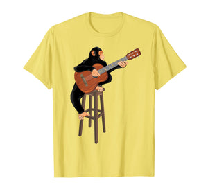 Chimpanzee playing acoustic guitar. Funny monkey t-shirt.