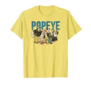 Popeye Vintage Distressed Group With Logo T-shirt