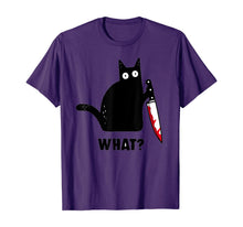 Load image into Gallery viewer, Cat What? Funny Black Cat Shirt, Murderous Cat With Knife T-Shirt
