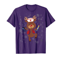 Load image into Gallery viewer, Medical Scrub Top Reindeer Nurse With Stethoscope Christmas T-Shirt
