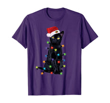 Load image into Gallery viewer, Black Santa Cat with christmas lights Tshirt Funny Cats Gift T-Shirt
