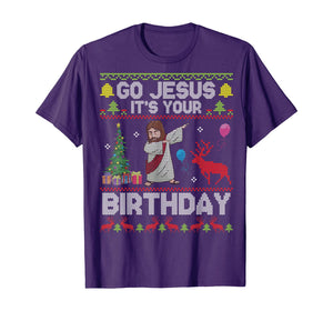 Dabbing With Tree Reindeer Snow Go Jesus It's Your Birthday T-Shirt
