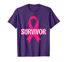 Load image into Gallery viewer, Breast Cancer Survivor T-shirt with Bold Pink Ribbon
