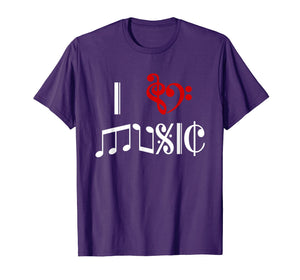 I Heart Music Love Classical Notation Staff Clef T-Shirt