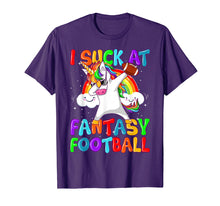 Load image into Gallery viewer, I Suck At Fantasy Football Shirt Dabbing Unicorn Rainbow Tee
