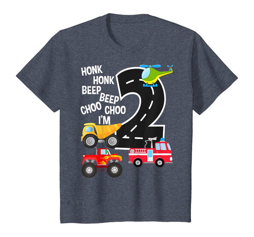 Kids Trucks 2nd Birthday Party Toddler I'm 2 Year Old Bday  T-Shirt