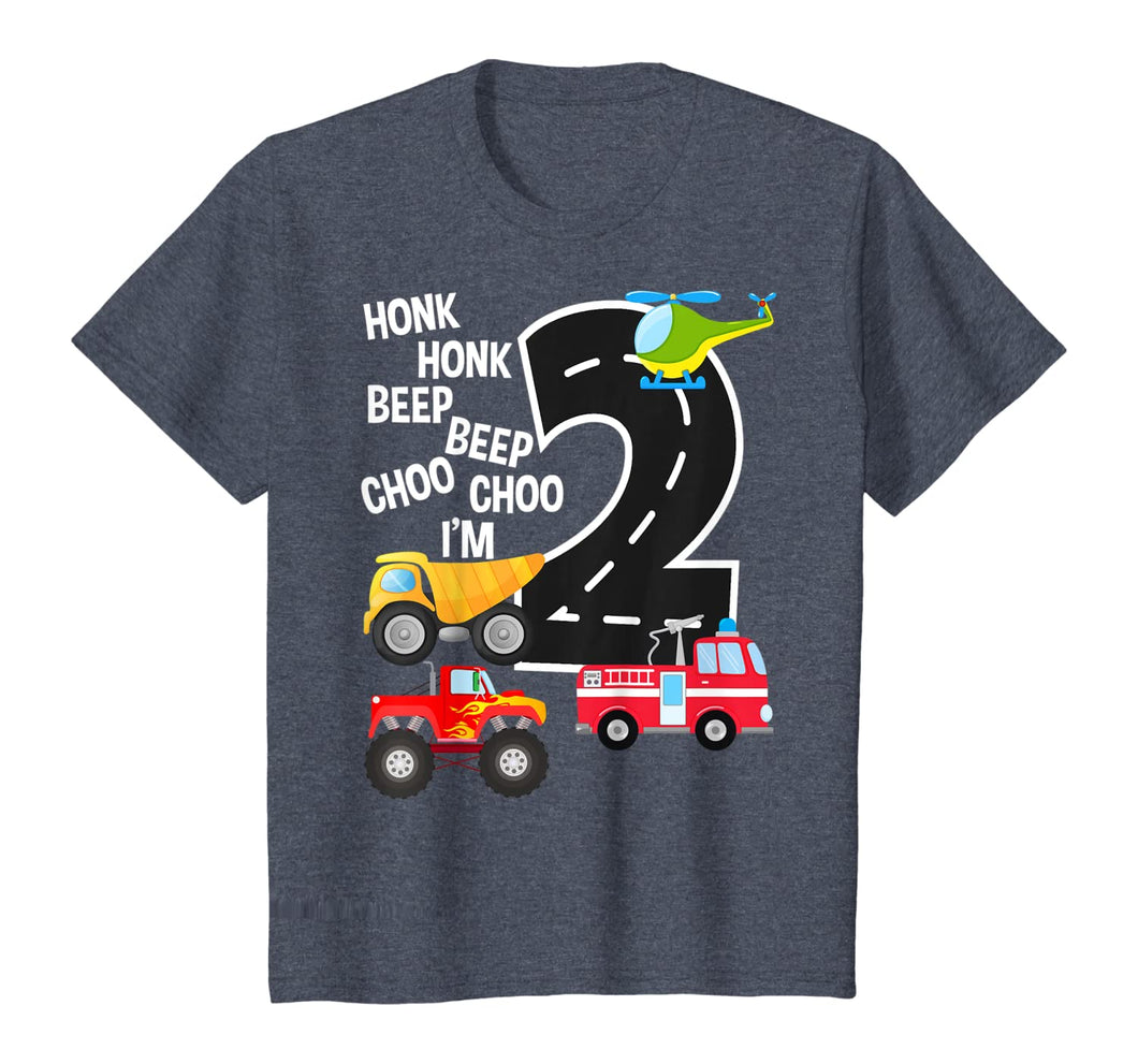 Kids Trucks 2nd Birthday Party Toddler I'm 2 Year Old Bday  T-Shirt