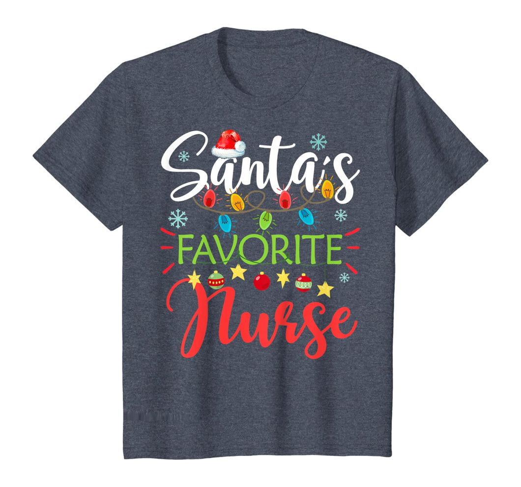 Santa's Favorite Nurse Xmas Light Santa Hat Christmas Gift T-Shirt