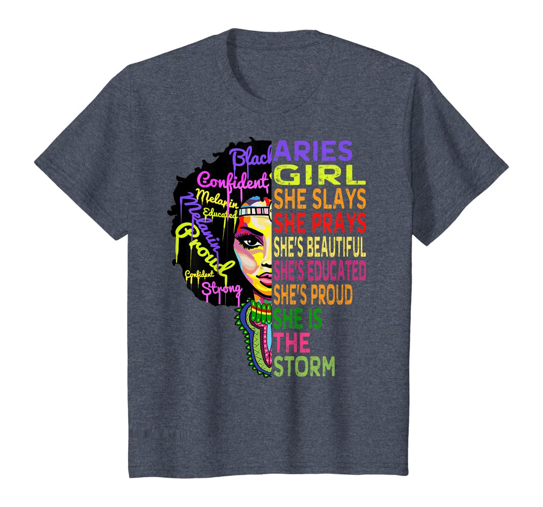 Aries Girl She Slays & Prays - February March Birthday Gift T-Shirt-274410