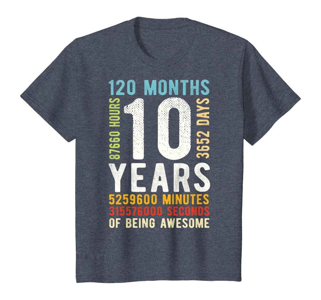 Kids 10th Birthday 10 Years Old Vintage Retro 120 Months T-Shirt