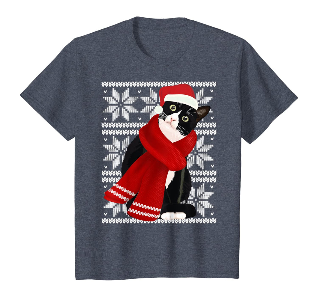 Ugly Christmas Black Cat Santa Hat Scarf Holiday Cute Gift T-Shirt
