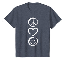 Load image into Gallery viewer, Peace Love and Happiness T-Shirt Peace Sign, Heart, Smile
