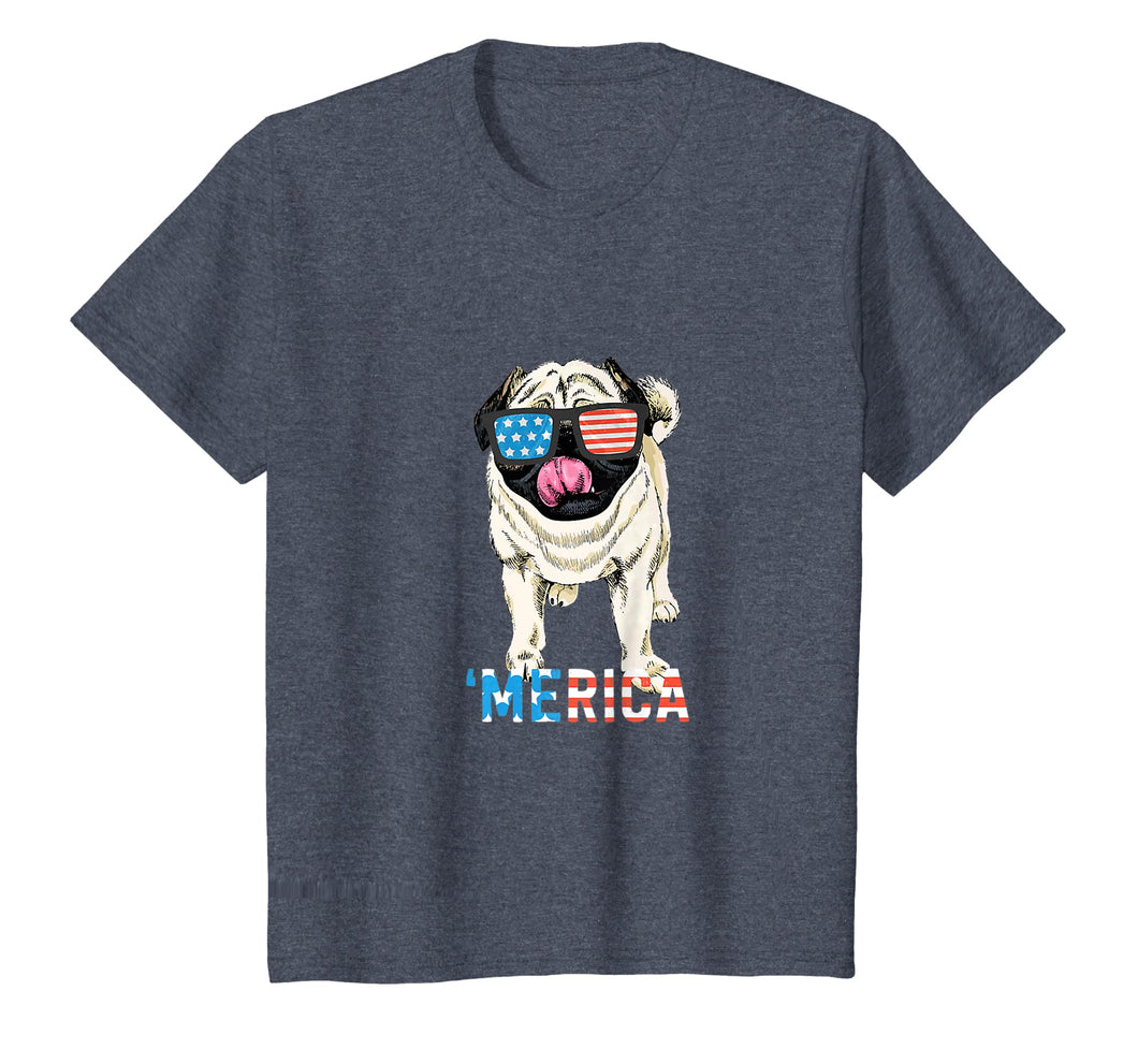 4th July Shirt Gift Men Women Kids Merica Pug USA Flag Tee