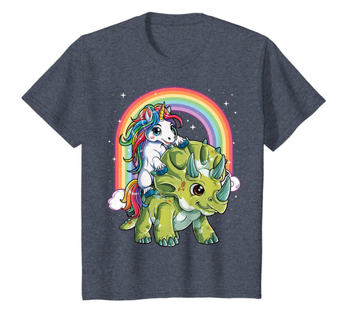 Unicorn Riding Dinosaur T shirt Triceratops Party Rainbow