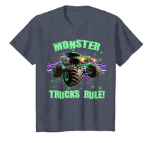 Load image into Gallery viewer, Monster Trucks Rule Bright Green Kids Christmas Gift Shirt
