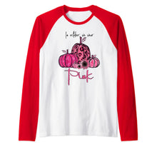 Load image into Gallery viewer, In October We Wear Pink Pumpkin Breast Cancer Halloween Raglan Baseball Tee
