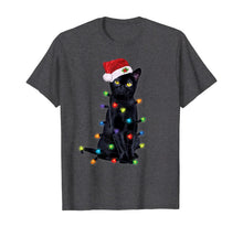 Load image into Gallery viewer, Black Santa Cat with christmas lights Tshirt Funny Cats Gift T-Shirt
