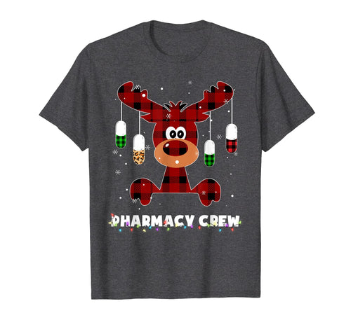 Red Plaid Reindeer Pharmacist Pharmacy Crew Christmas Gift T-Shirt-1449430