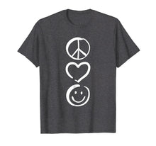 Load image into Gallery viewer, Peace Love and Happiness T-Shirt Peace Sign, Heart, Smile
