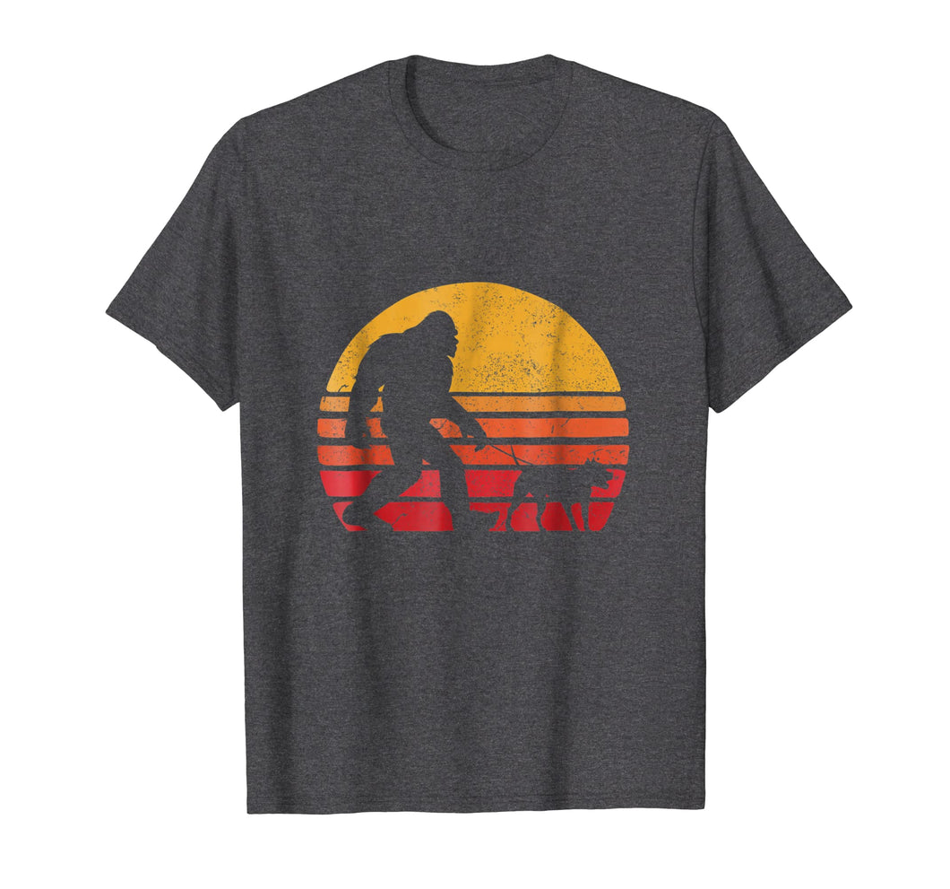 Bigfoot walking Pitbull Sunset Retro Vintage T-Shirt