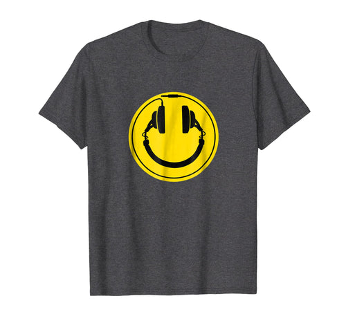 Headphones smiley DJ dance house rave music tee shirt