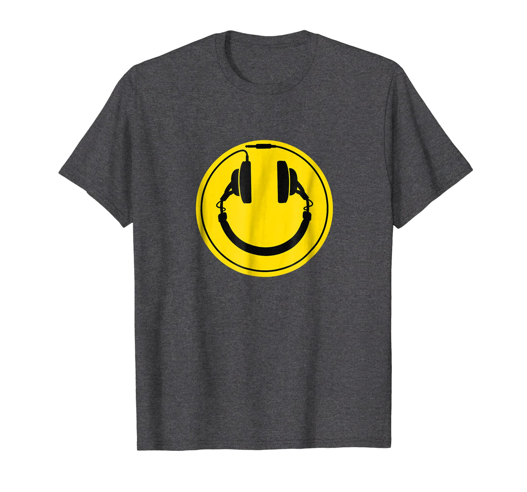 Headphones smiley DJ dance house rave music tee shirt