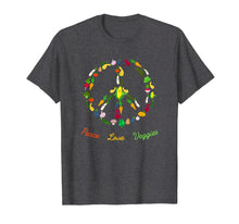 Load image into Gallery viewer, Peace Love Veggie Funny Vegetarian T-shirt Emblem Tee
