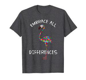 Embrace Differences Puzzle Flamingo Autism Awareness Tshirt