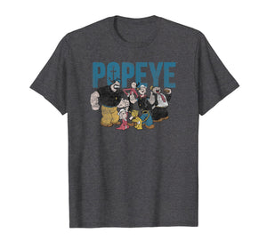 Popeye Vintage Distressed Group With Logo T-shirt