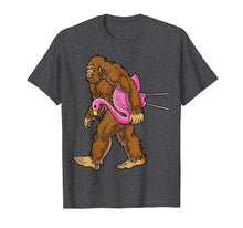 Load image into Gallery viewer, Bigfoot Carrying Lawn Flamingo T Shirt Funny Sasquatch Tees
