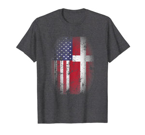 Danish American Mixed Flags T-Shirt USA Denmark Danmark Flag